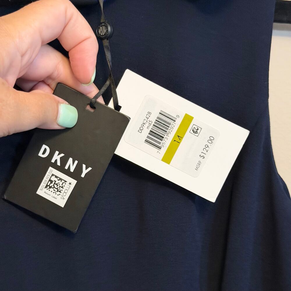 DKNY Shift Dress 14 Blue Scarf Sleeveless Party Career Sophisticated Office NWT - Picture 5 of 6